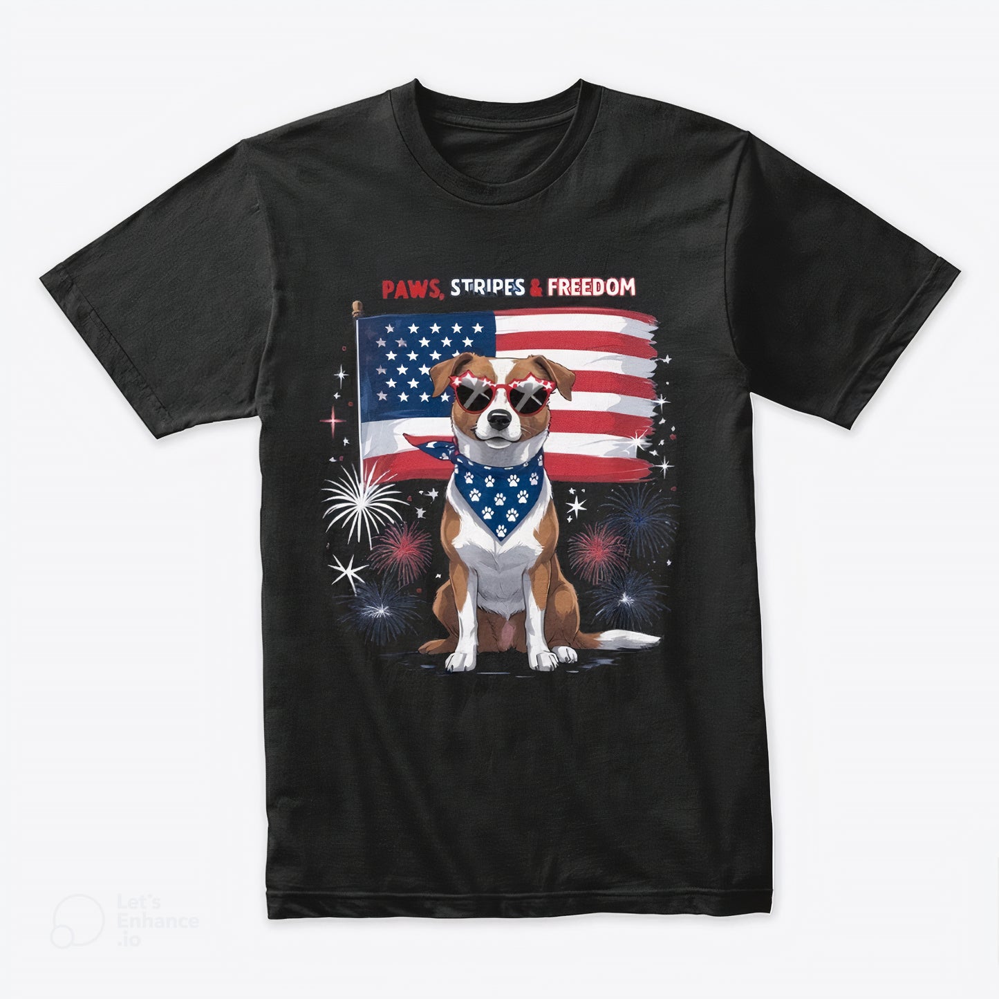 Paws, Stripes & Freedom T-Shirt – Patriotic Dog 4th of July Tee