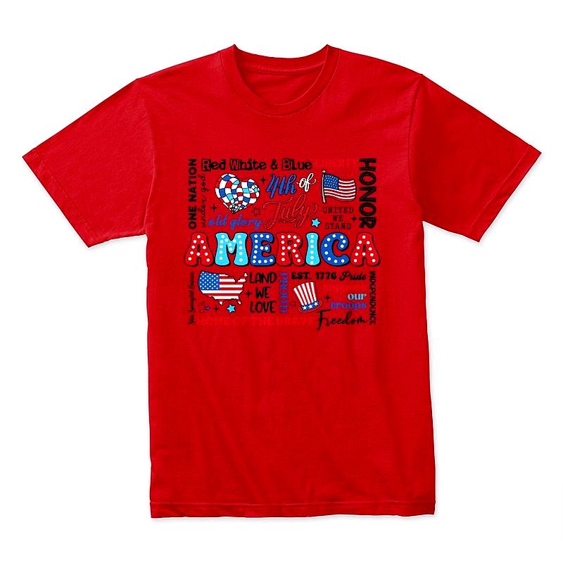 America 4th of July Word Art T-Shirt – Patriotic USA Independence Day Tee