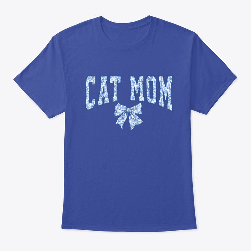 Cat Mom Floral Bow Graphic T-Shirt