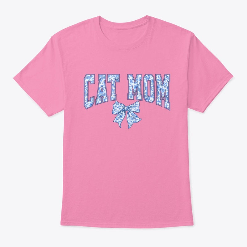 Cat Mom Floral Bow Graphic T-Shirt