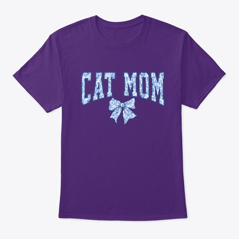 Cat Mom Floral Bow Graphic T-Shirt
