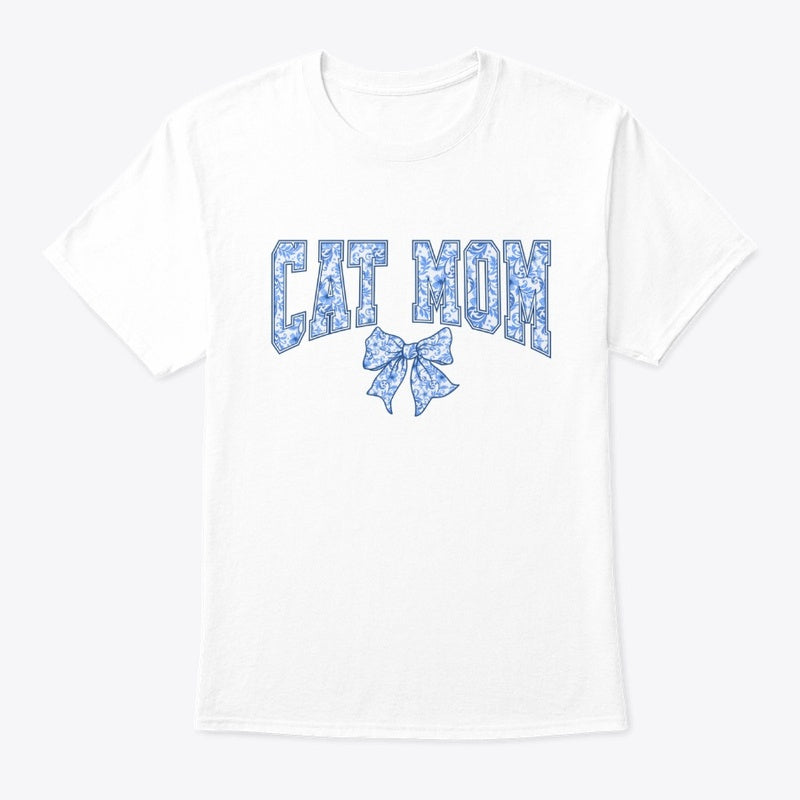 Cat Mom Floral Bow Graphic T-Shirt