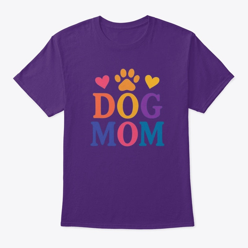 Dog Mom T-Shirt β Bold Rainbow Paw Print Tee for Proud Pet Parents