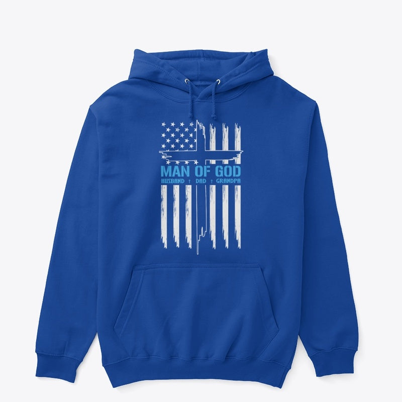 Man of God Patriotic Christian Hoodie – Husband, Dad, Grandpa