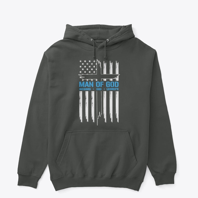 Man of God Patriotic Christian Hoodie – Husband, Dad, Grandpa