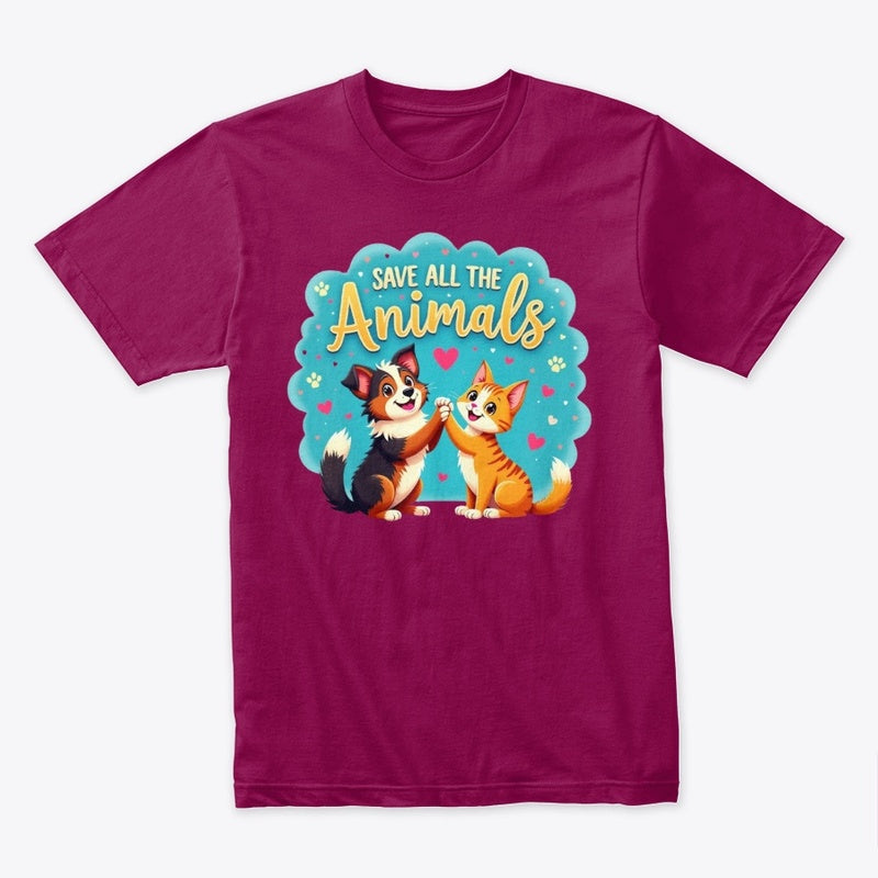Paws Up for the Animals – High-Five Dog & Cat T-Shirt