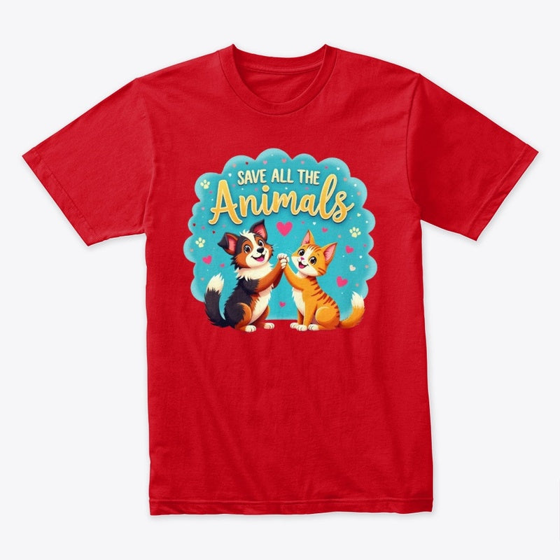 Paws Up for the Animals – High-Five Dog & Cat T-Shirt