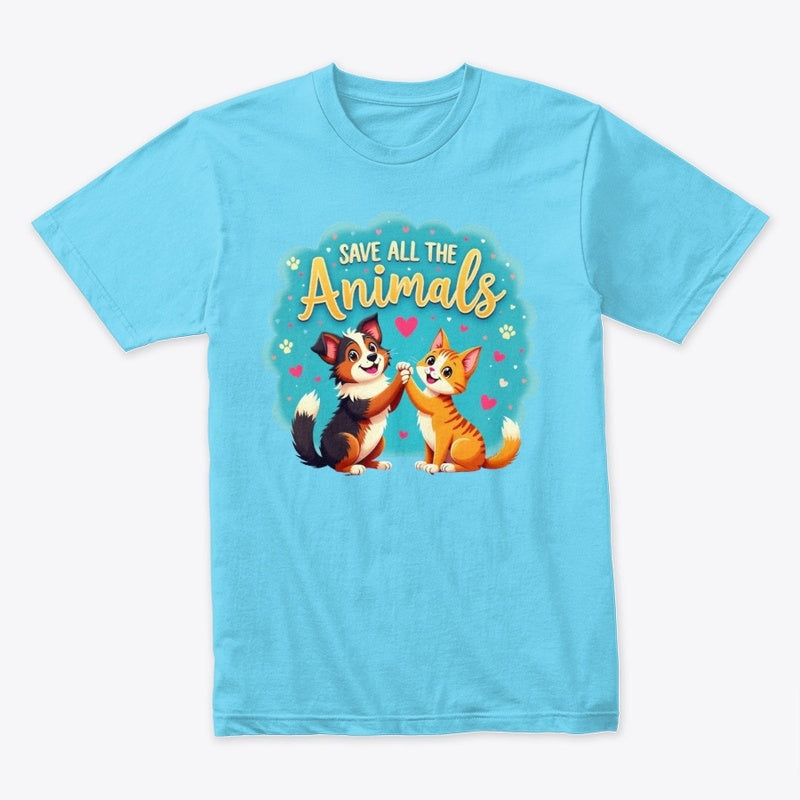 Paws Up for the Animals – High-Five Dog & Cat T-Shirt