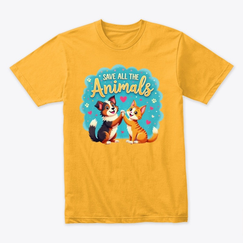 Paws Up for the Animals – High-Five Dog & Cat T-Shirt