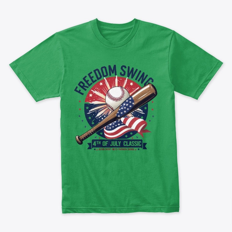 Freedom Swing T-Shirt – Patriotic Baseball 4th of July Classic Tee