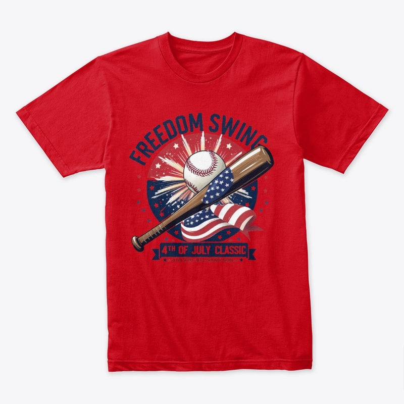 Freedom Swing T-Shirt – Patriotic Baseball 4th of July Classic Tee