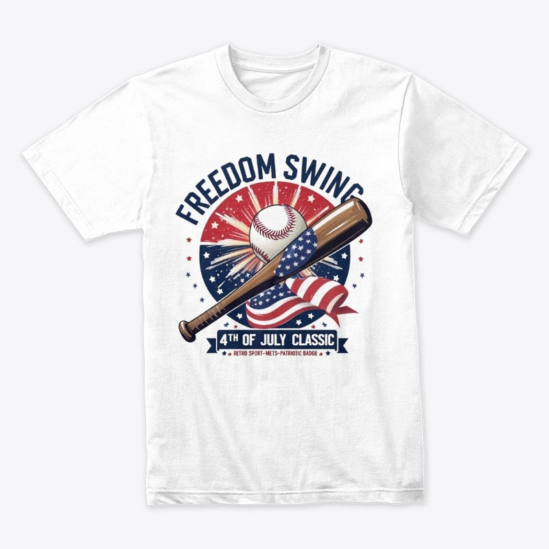 Freedom Swing T-Shirt – Patriotic Baseball 4th of July Classic Tee