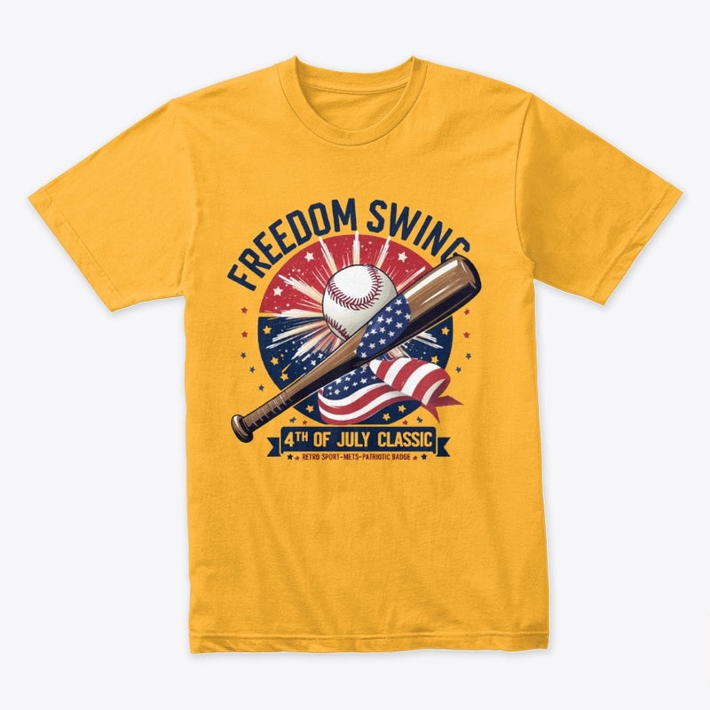 Freedom Swing T-Shirt – Patriotic Baseball 4th of July Classic Tee