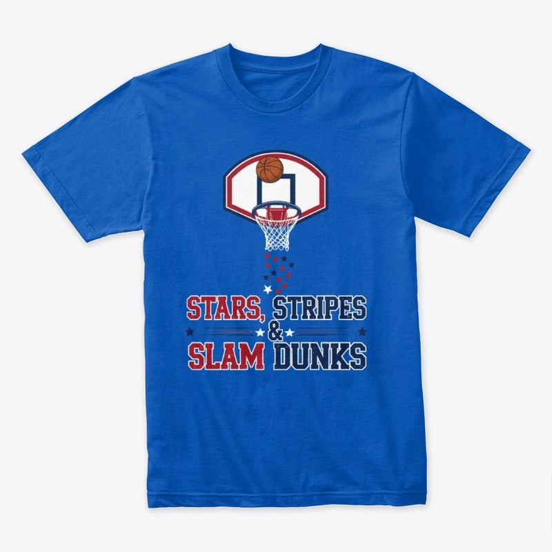 Stars, Stripes & Slam Dunks T-Shirt – Patriotic Basketball 4th of July Tee