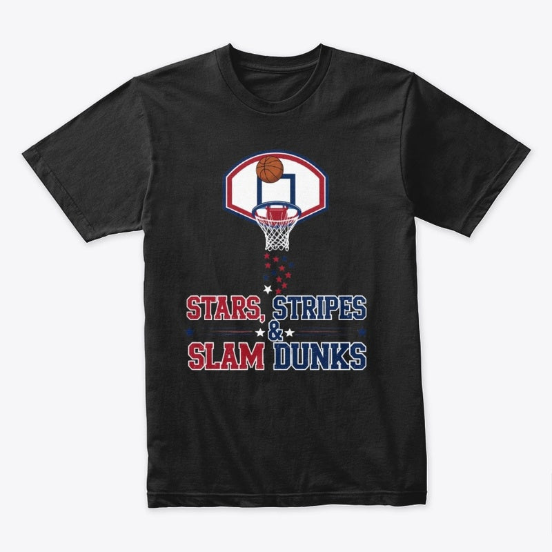 Stars, Stripes & Slam Dunks T-Shirt – Patriotic Basketball 4th of July Tee