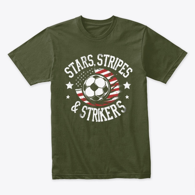 Stars, Stripes & Strikers T-Shirt – Patriotic Soccer 4th of July Tee for Fans & Players