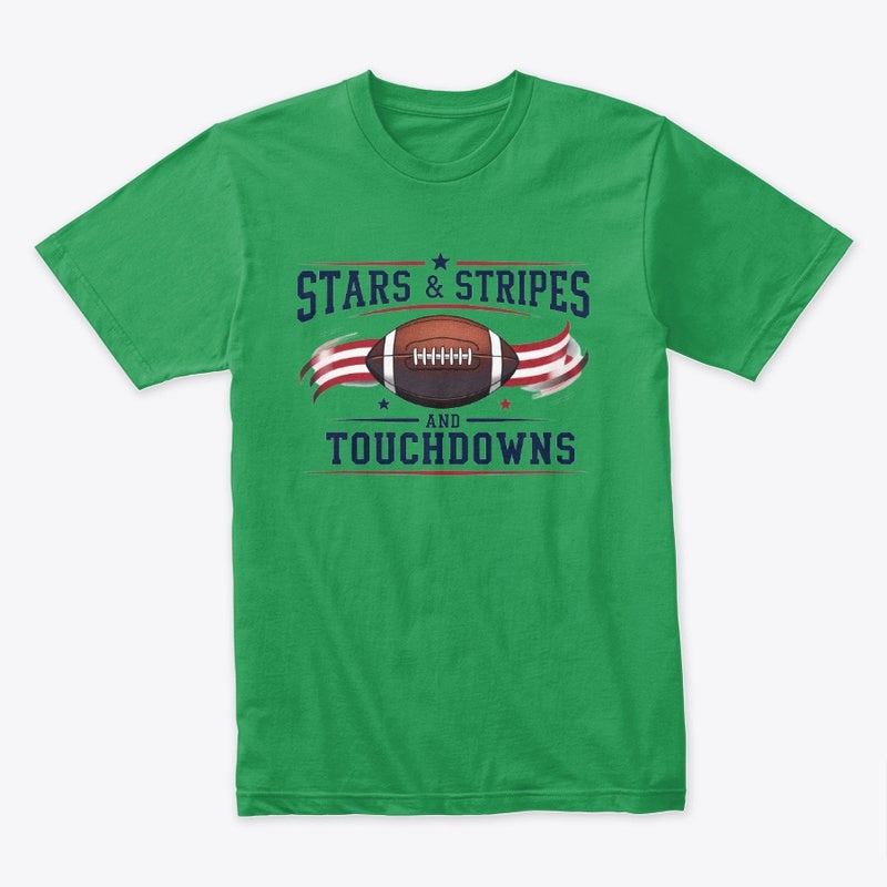 Stars & Stripes and Touchdowns T-Shirt – Patriotic Football Fan 4th of July Tee