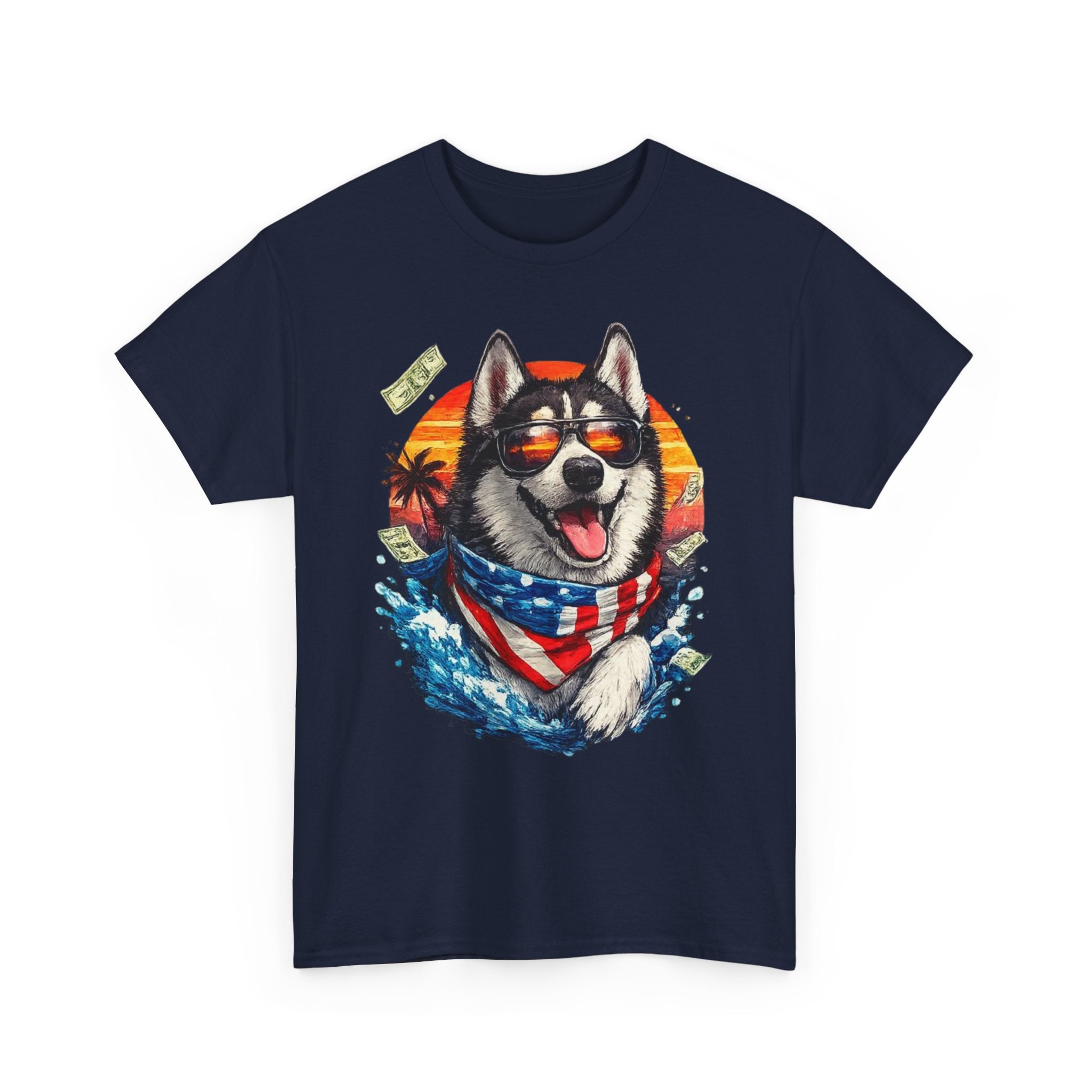 Patriotic Husky Tee — American Flag Bandana Dog T-Shirt
