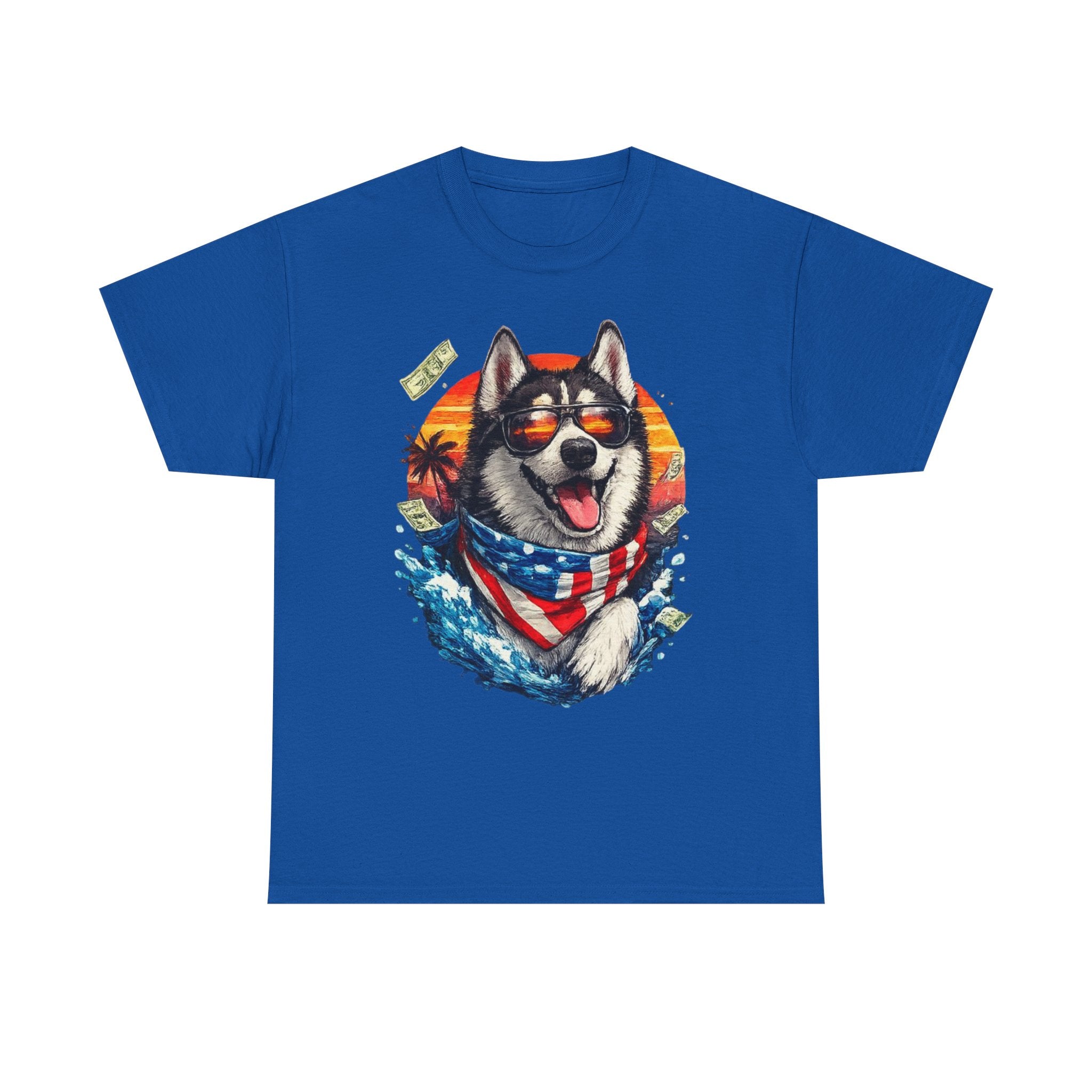 Patriotic Husky Tee — American Flag Bandana Dog T-Shirt