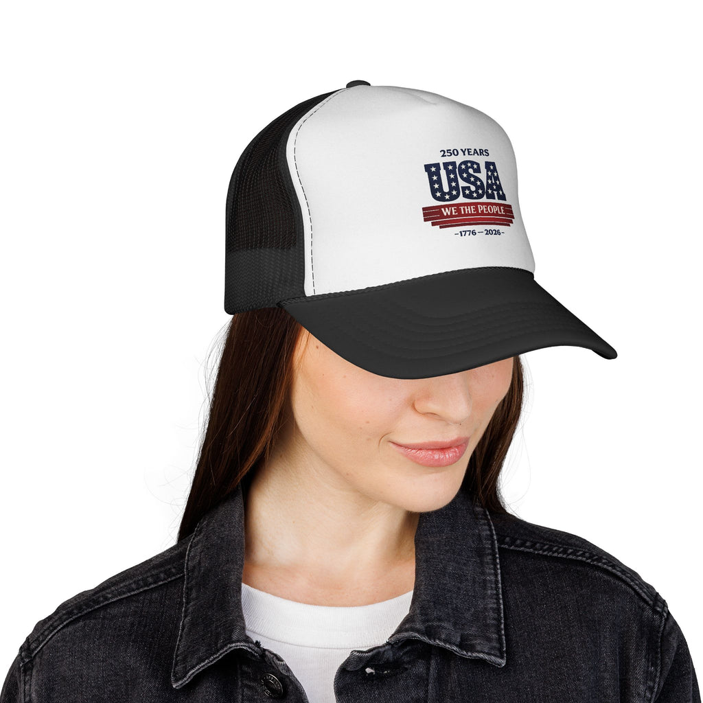 USA 250 Years Trucker Hat — 'We The People' Patriotic Mesh Cap (1776–2026)