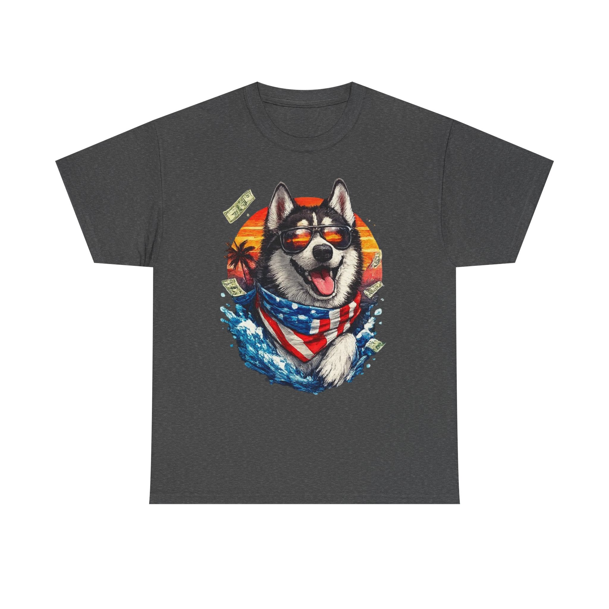 Patriotic Husky Tee — American Flag Bandana Dog T-Shirt