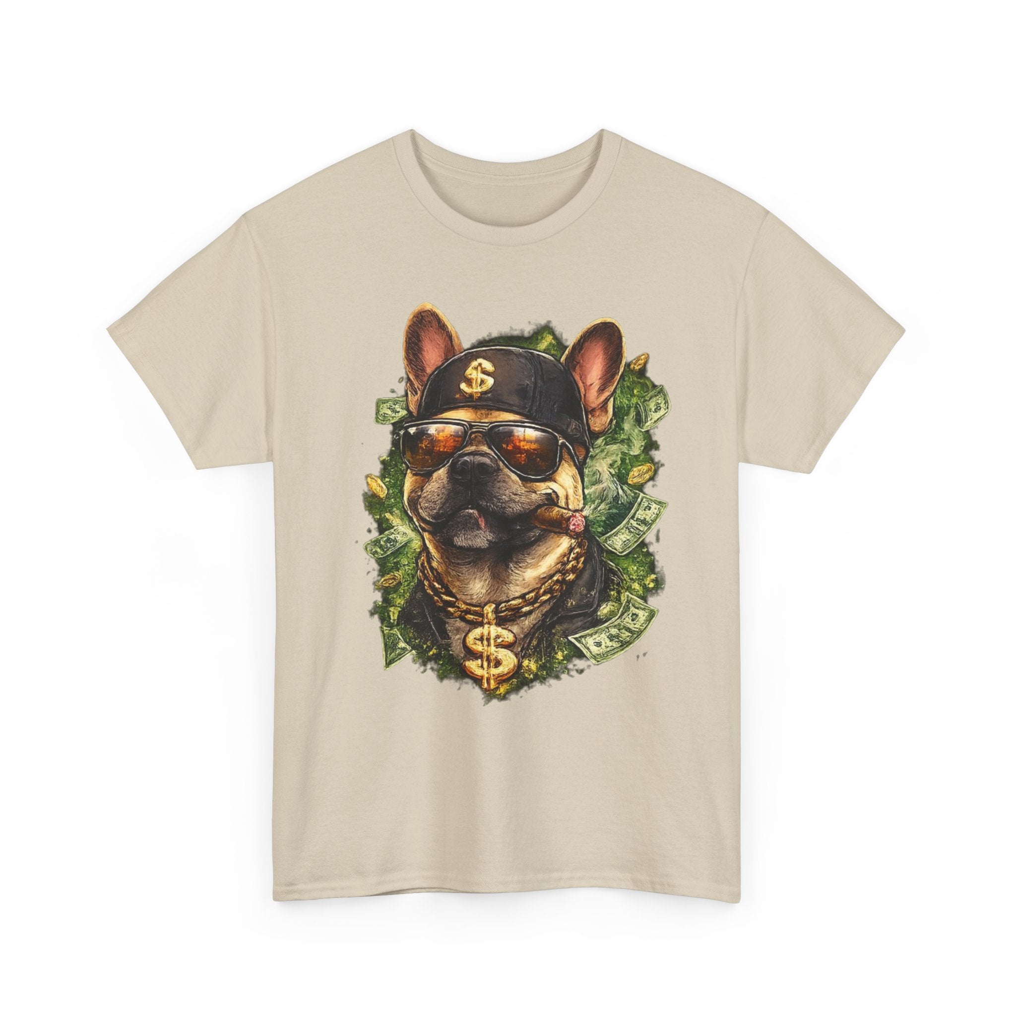 Money Dog Graphic Tee — Cool Rottweiler with Shades, Cap & Dollar Chain