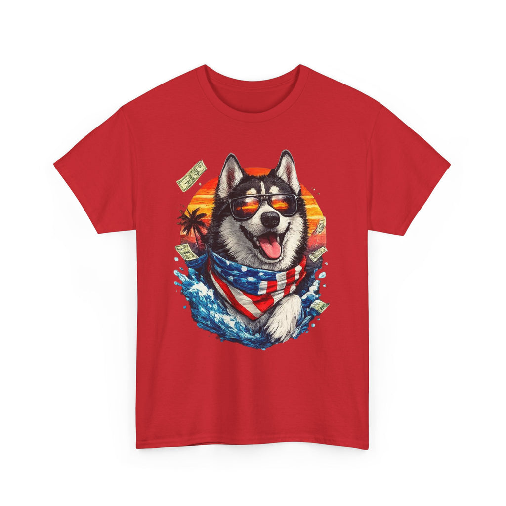 Patriotic Husky Tee — American Flag Bandana Dog T-Shirt