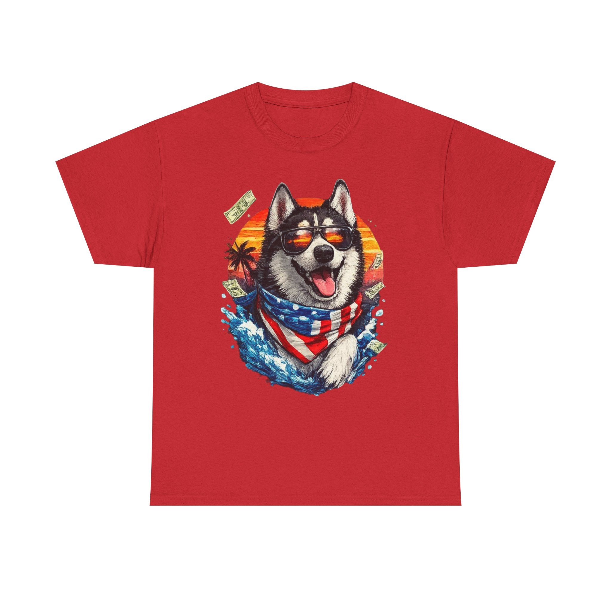 Patriotic Husky Tee — American Flag Bandana Dog T-Shirt