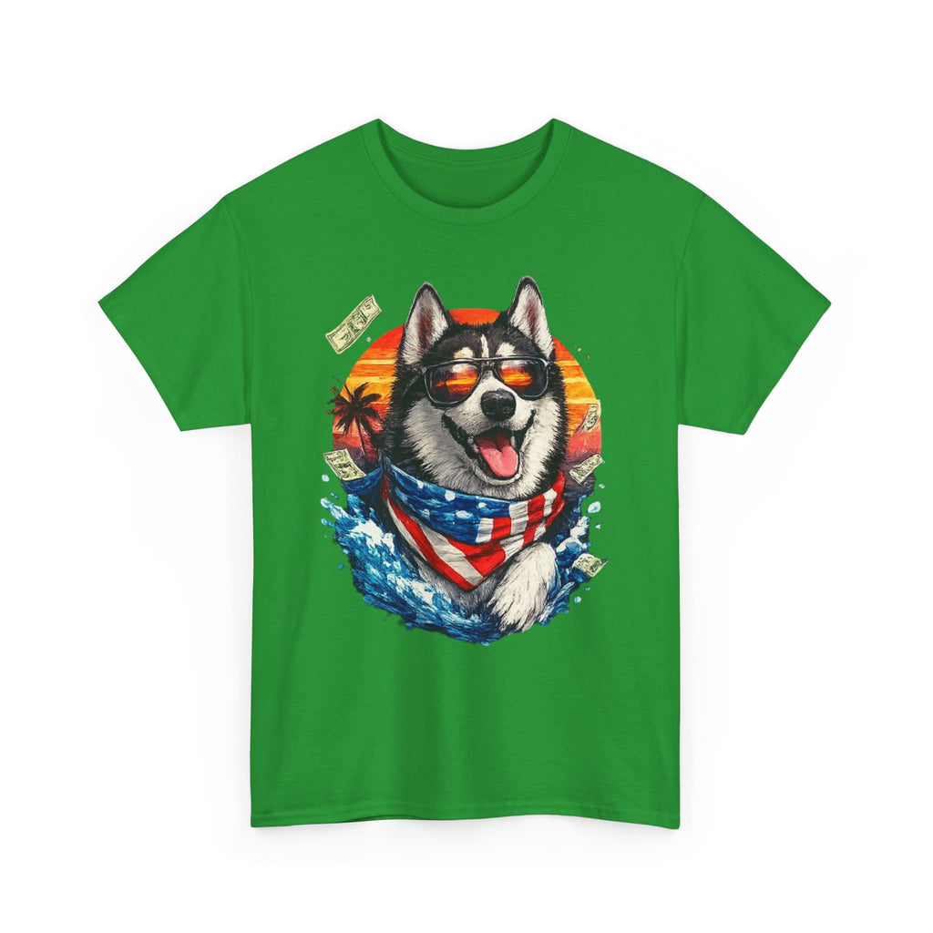 Patriotic Husky Tee — American Flag Bandana Dog T-Shirt