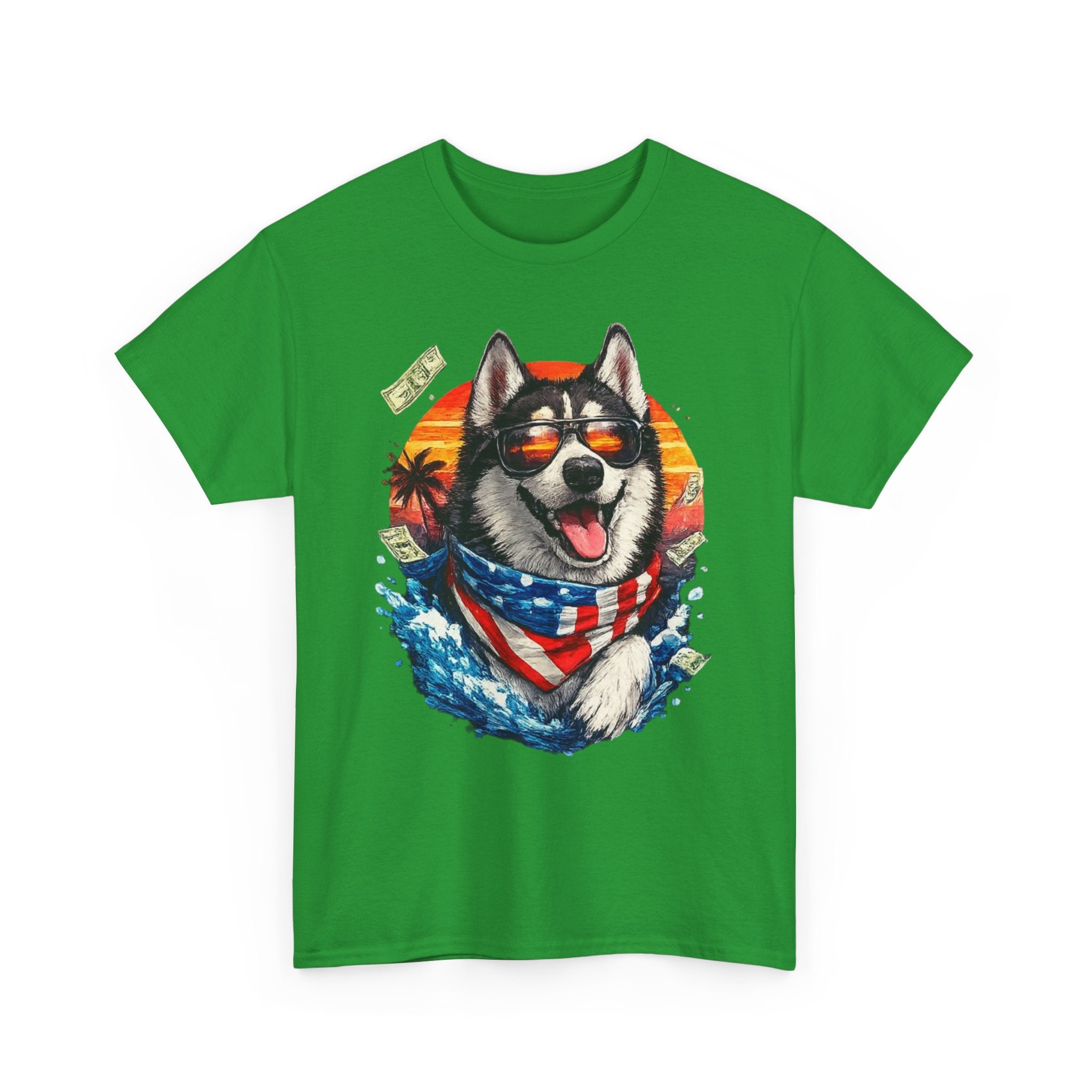 Patriotic Husky Tee — American Flag Bandana Dog T-Shirt