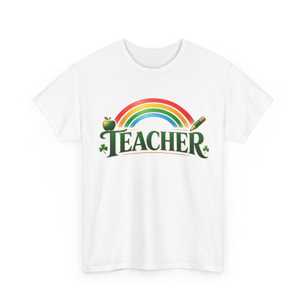 Teacher Rainbow T-Shirt — Cute Apple & Pencil School Shirt for Educators