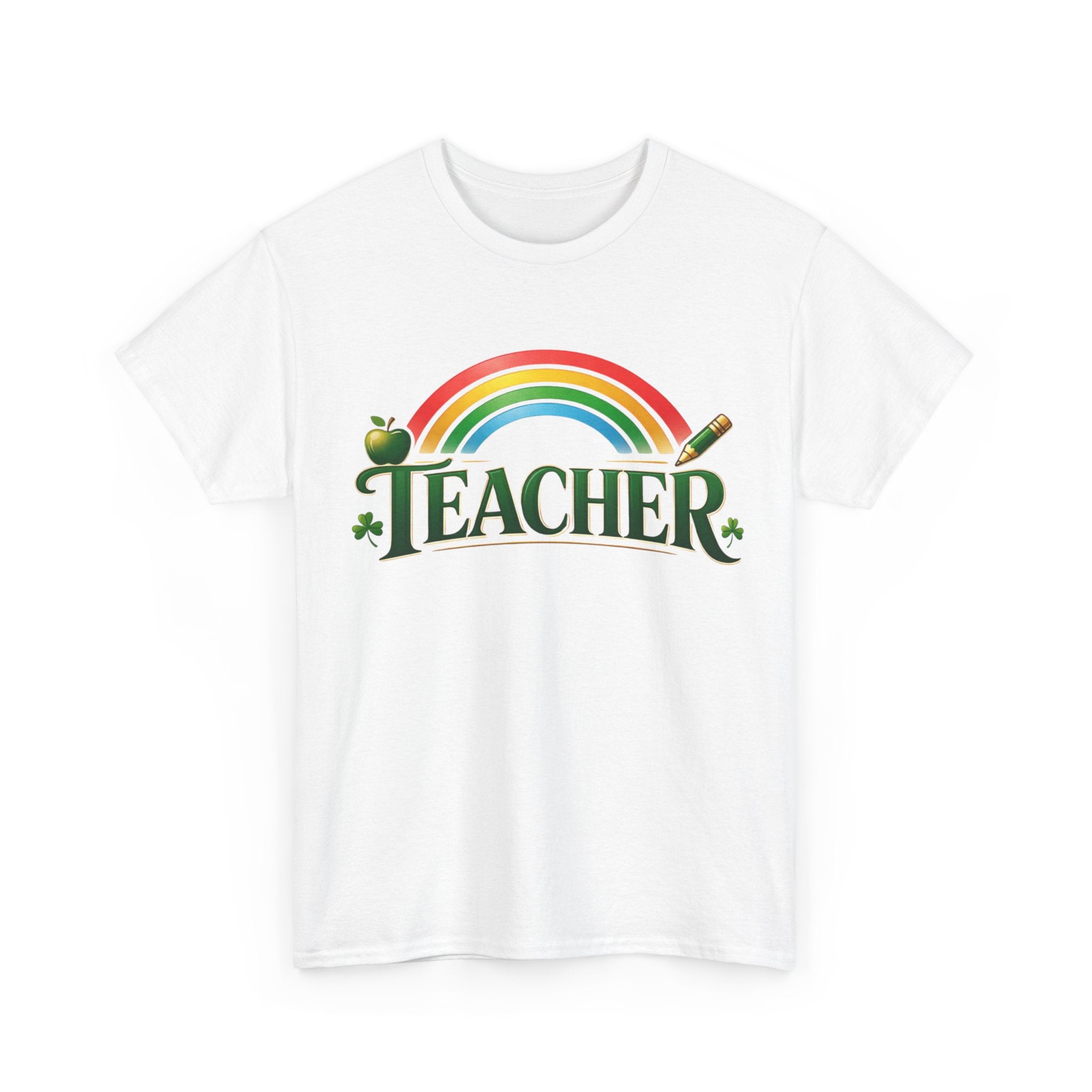Teacher Rainbow T-Shirt — Cute Apple & Pencil School Shirt for Educators