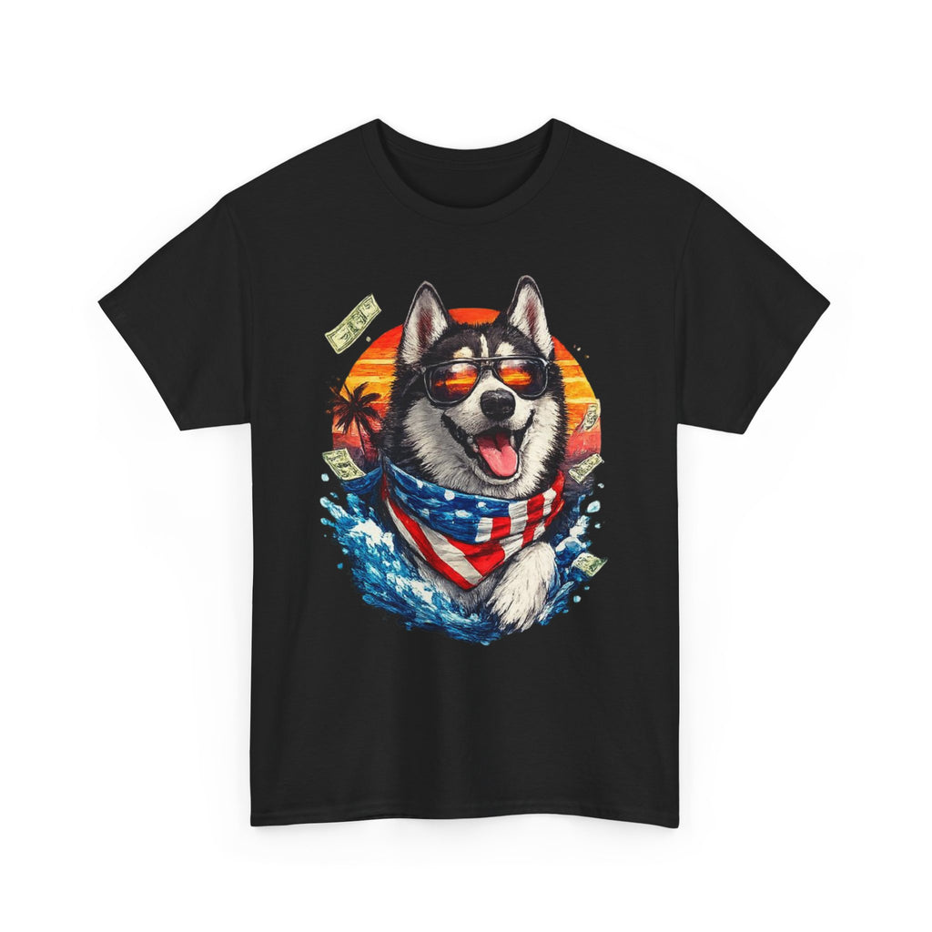 Patriotic Husky Tee — American Flag Bandana Dog T-Shirt