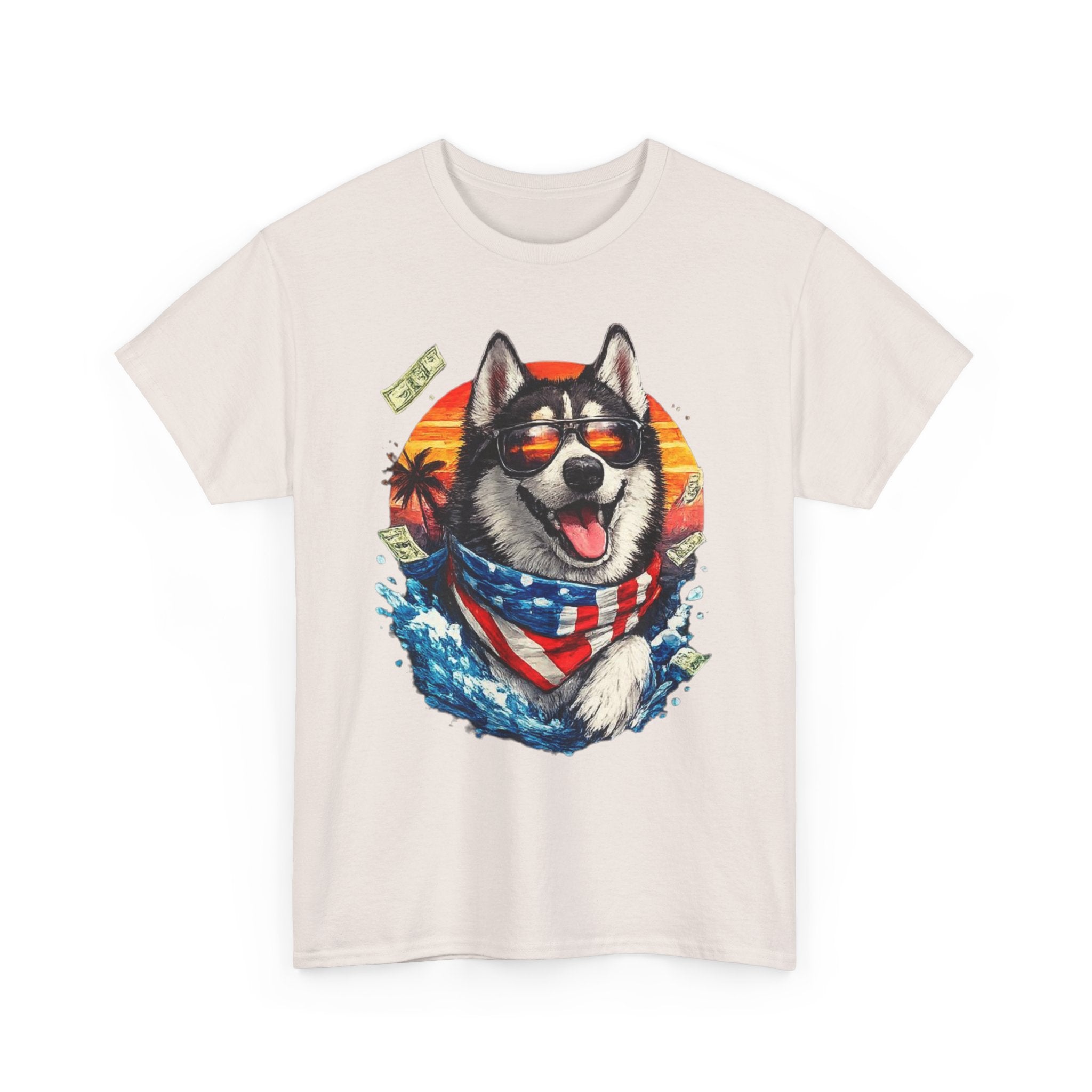 Patriotic Husky Tee — American Flag Bandana Dog T-Shirt