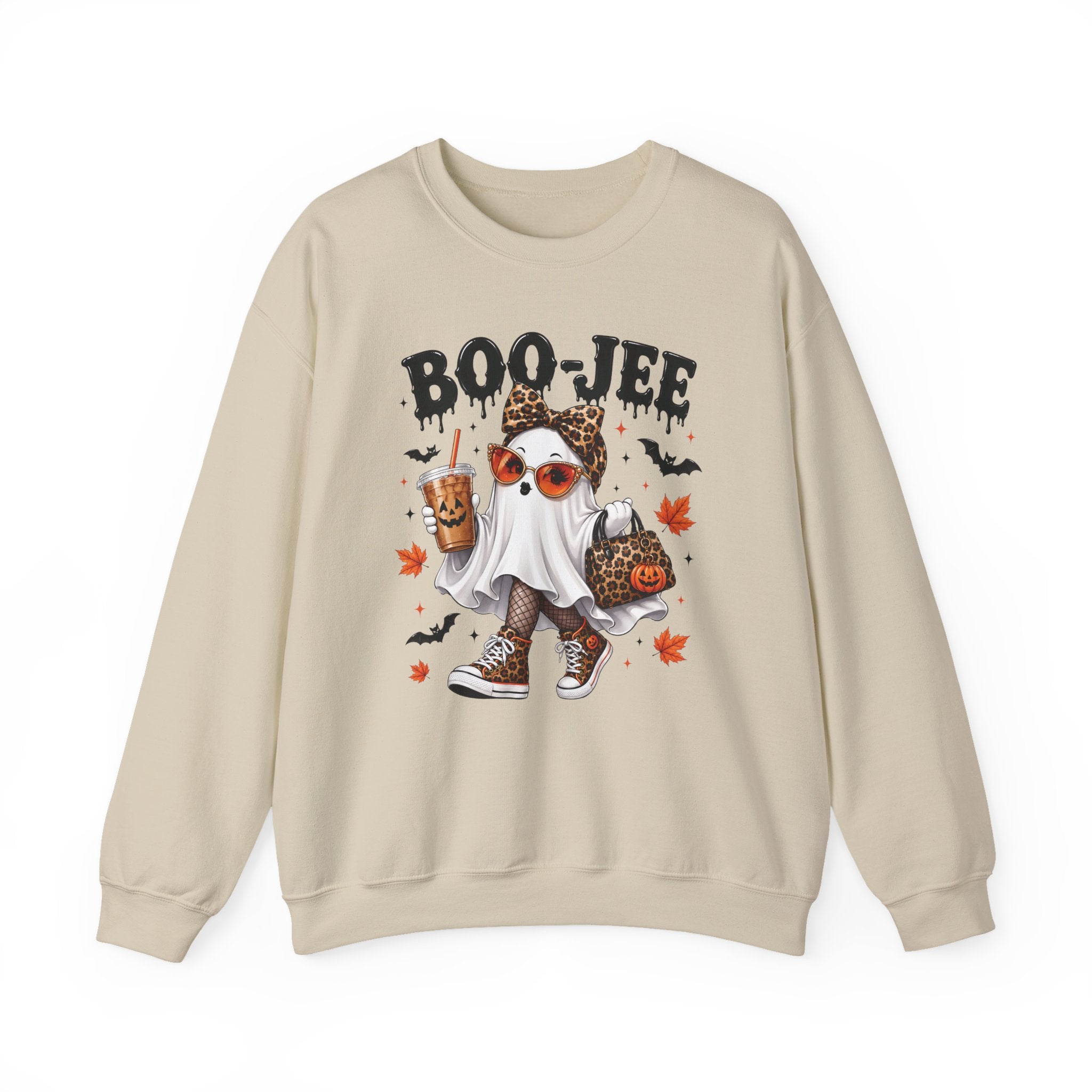 BOO-JEE Halloween Ghost Sweatshirt – Cute Leopard Ghost Fall Crewneck