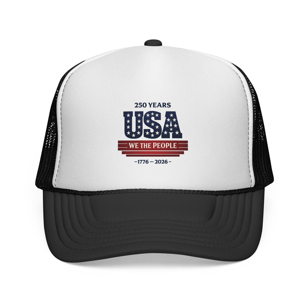 USA 250 Years Trucker Hat — 'We The People' Patriotic Mesh Cap (1776–2026)