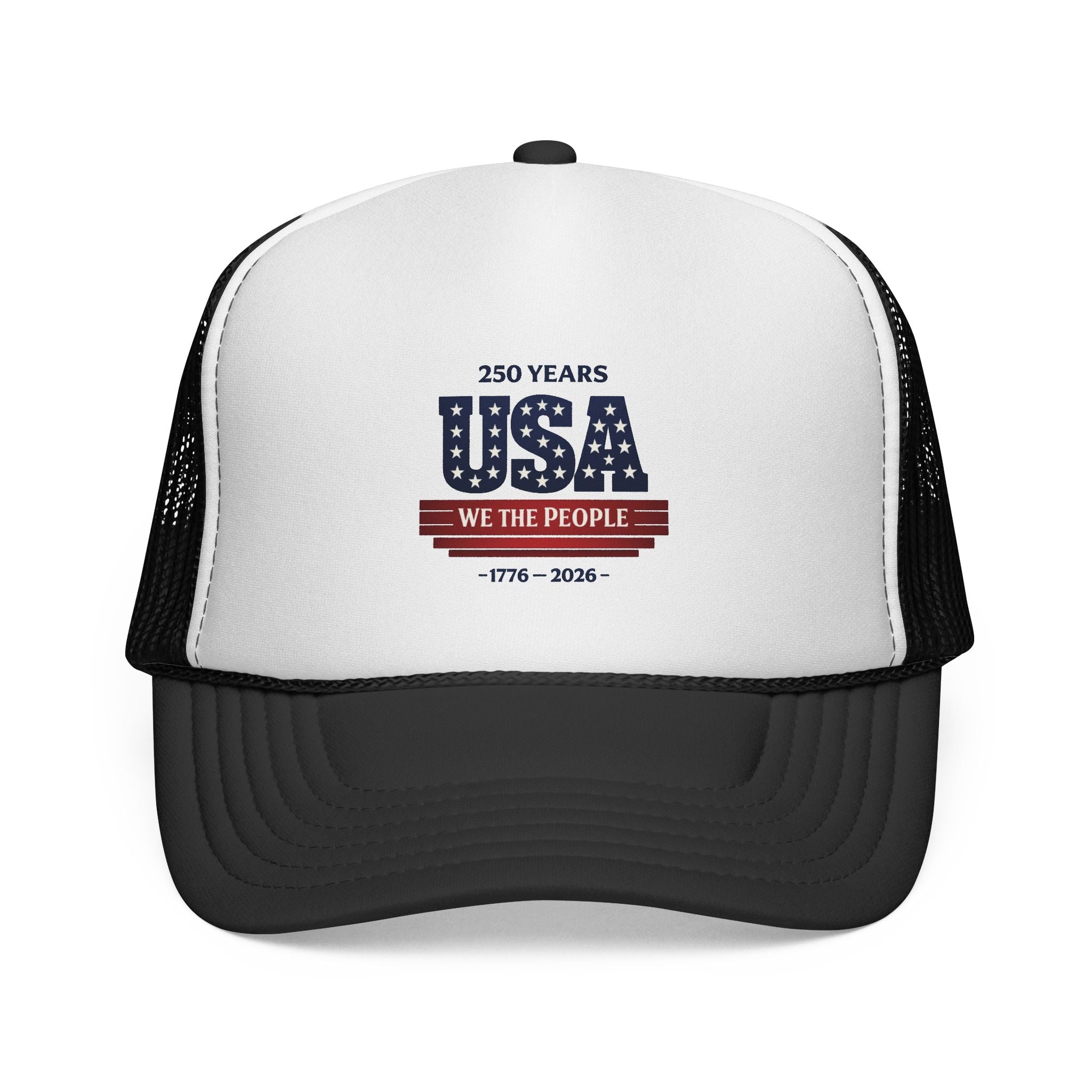 USA 250 Years Trucker Hat — 'We The People' Patriotic Mesh Cap (1776–2026)