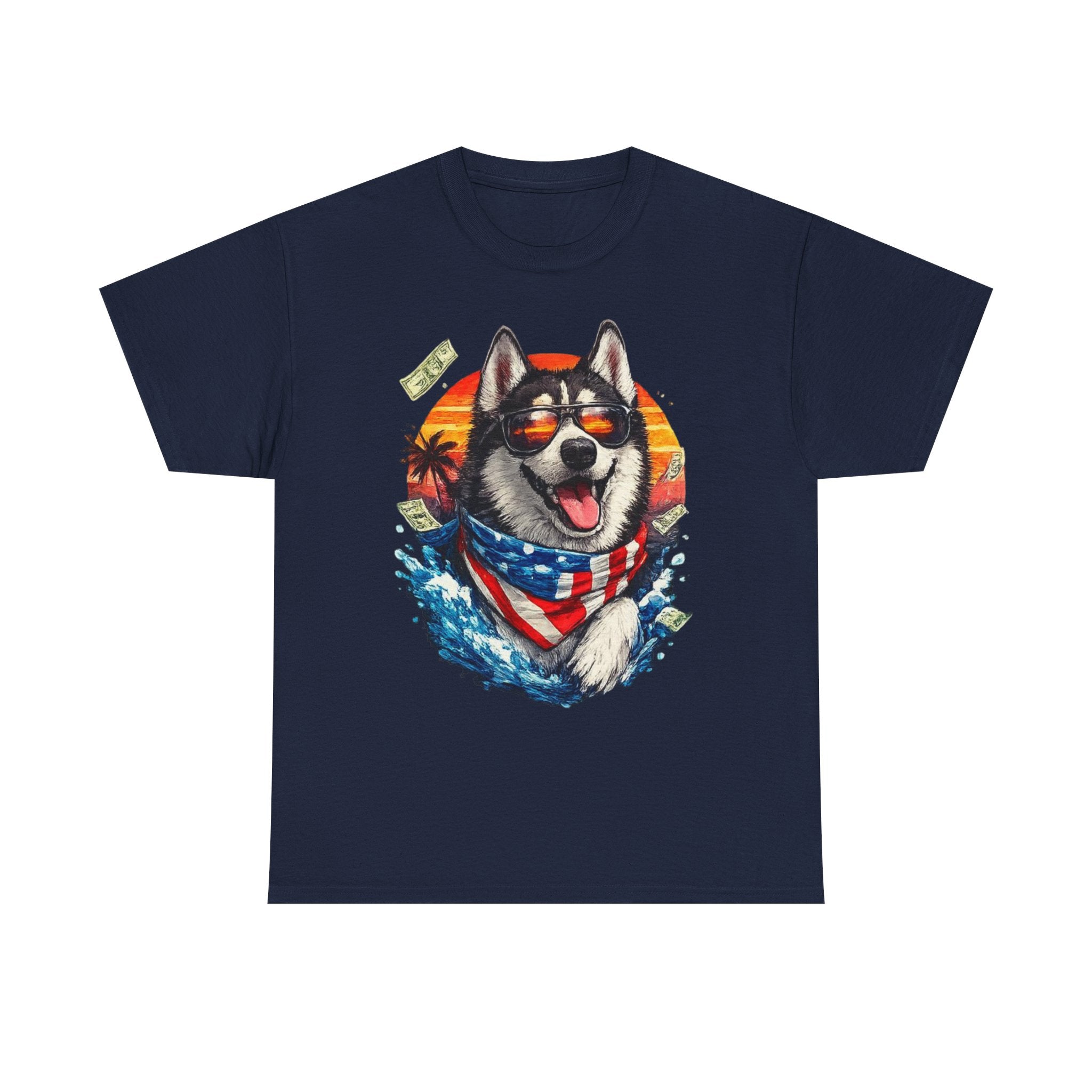 Patriotic Husky Tee — American Flag Bandana Dog T-Shirt