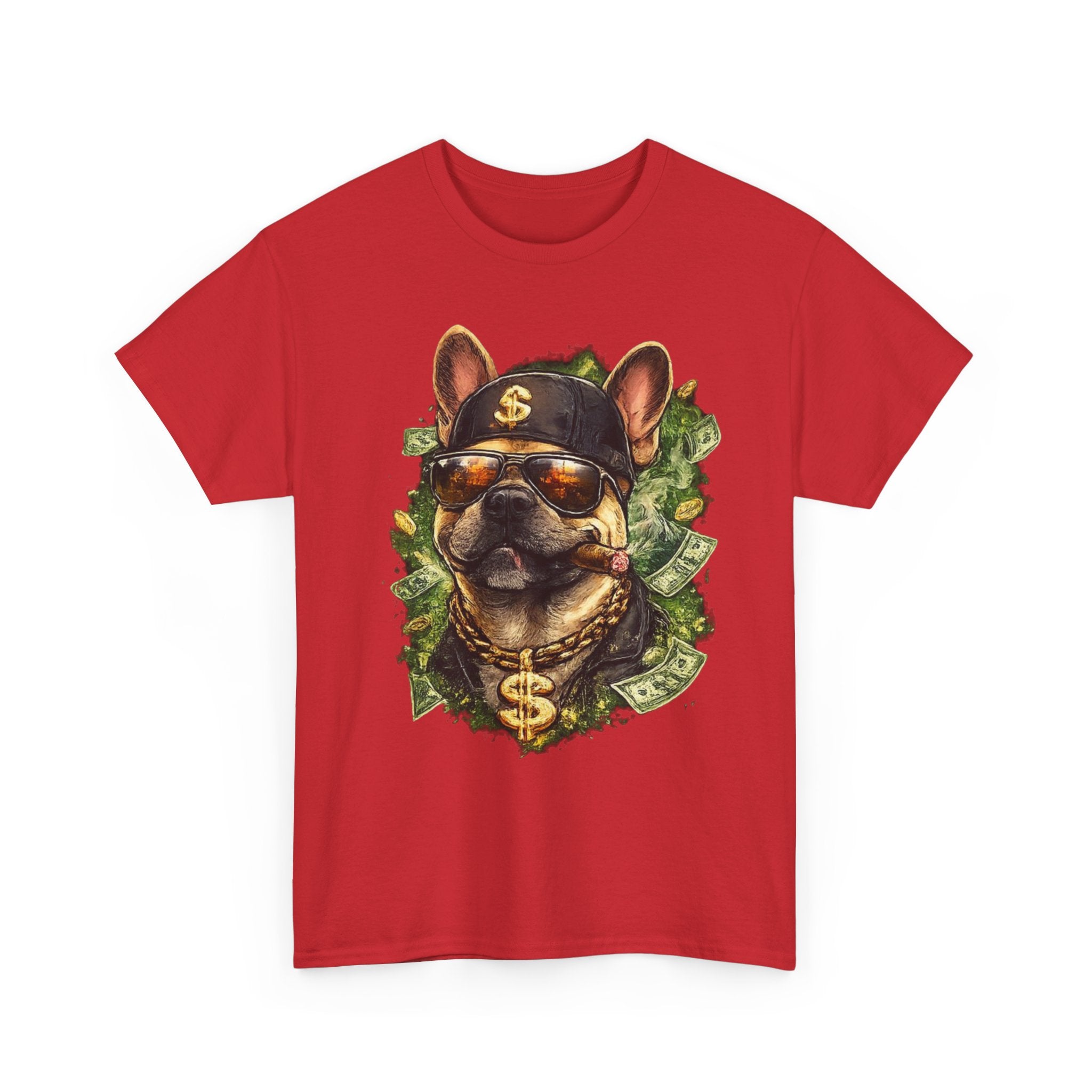 Money Dog Graphic Tee — Cool Rottweiler with Shades, Cap & Dollar Chain