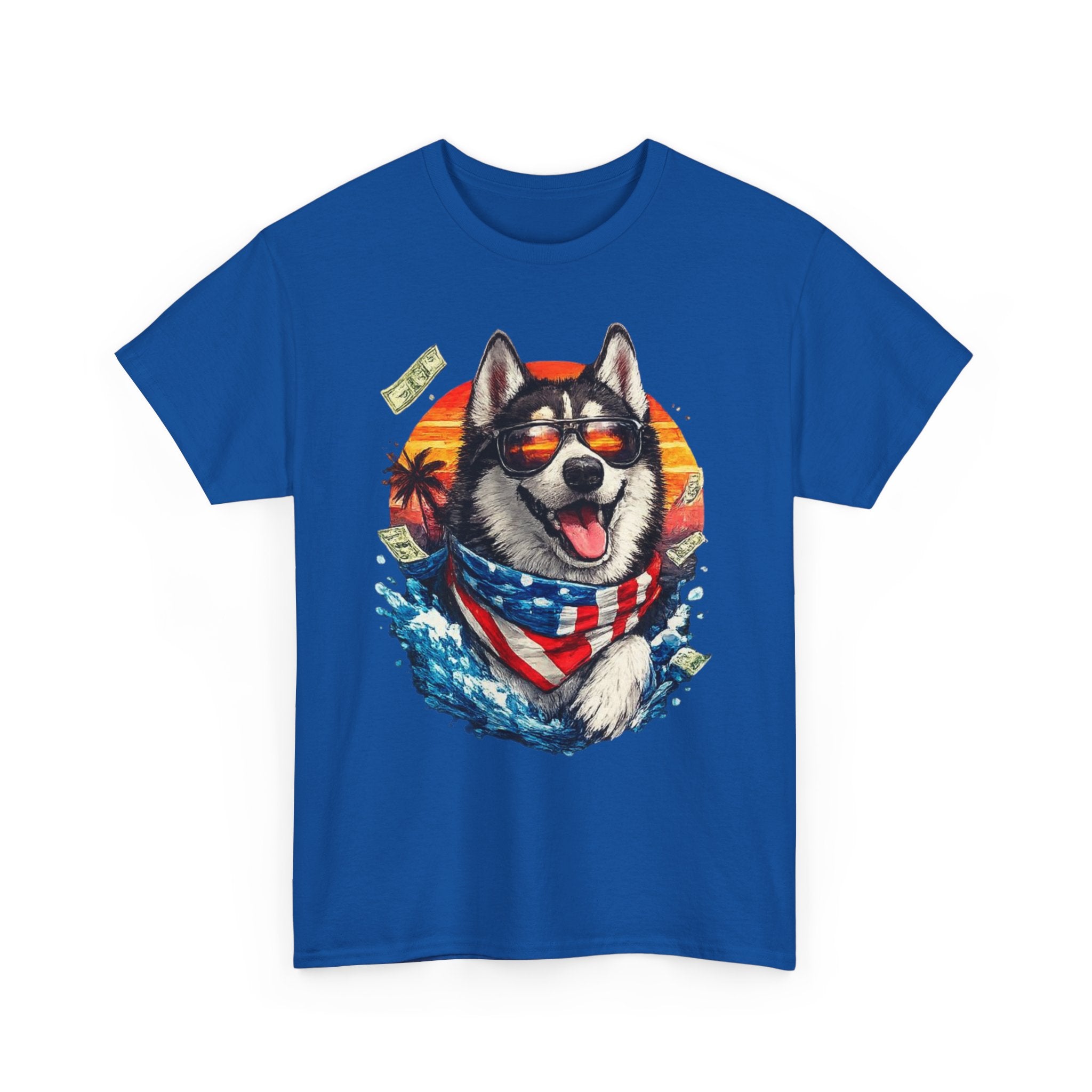 Patriotic Husky Tee — American Flag Bandana Dog T-Shirt