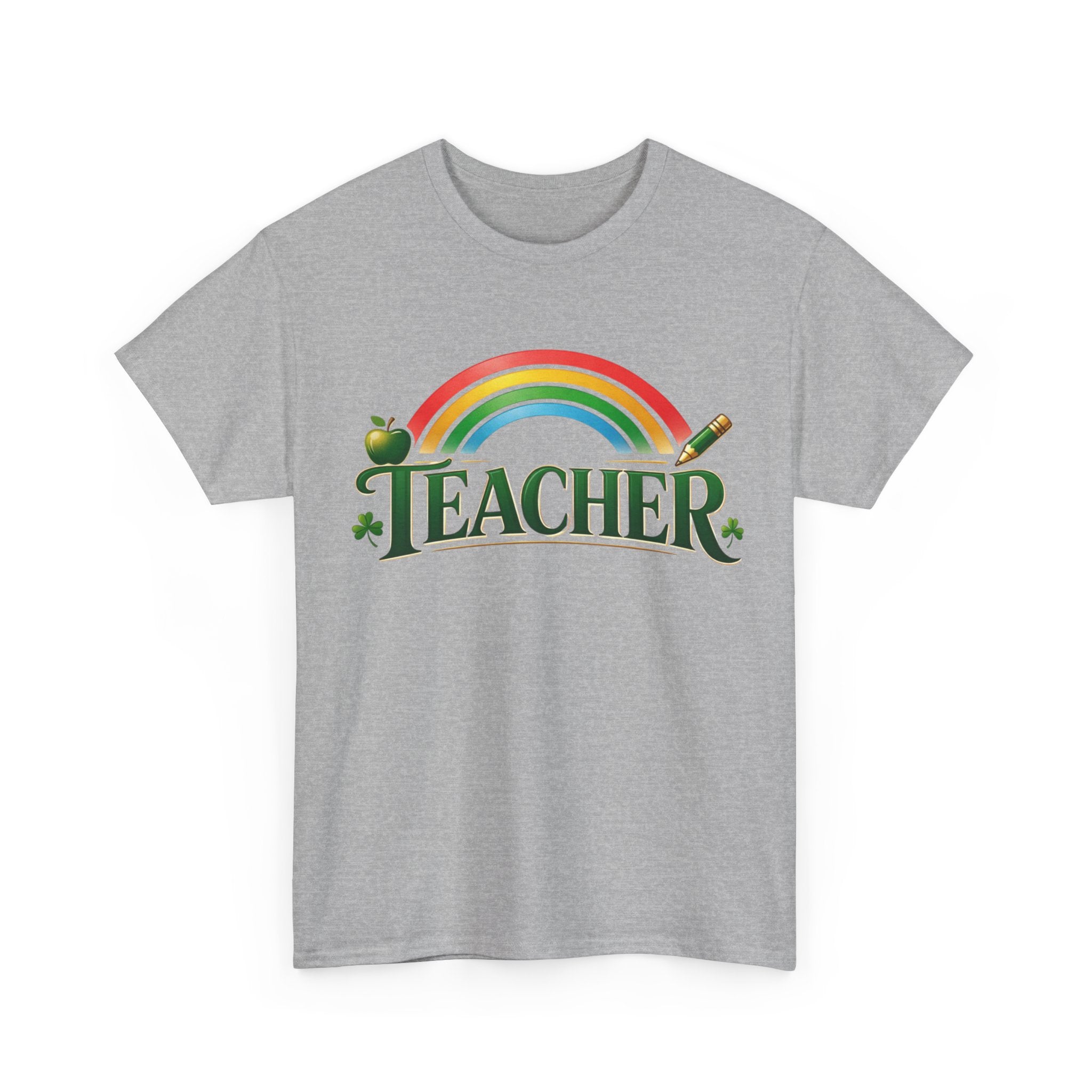 Teacher Rainbow T-Shirt — Cute Apple & Pencil School Shirt for Educators