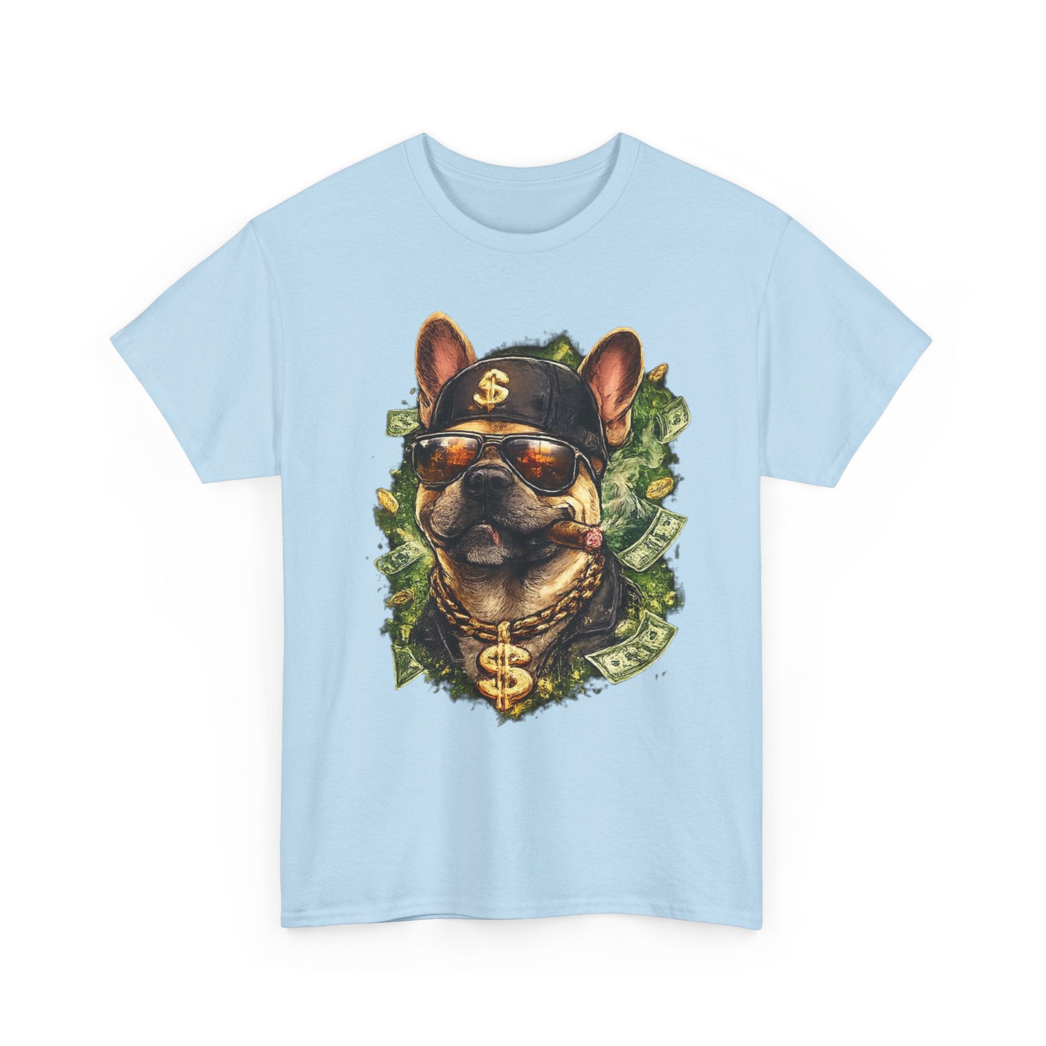 Money Dog Graphic Tee — Cool Rottweiler with Shades, Cap & Dollar Chain