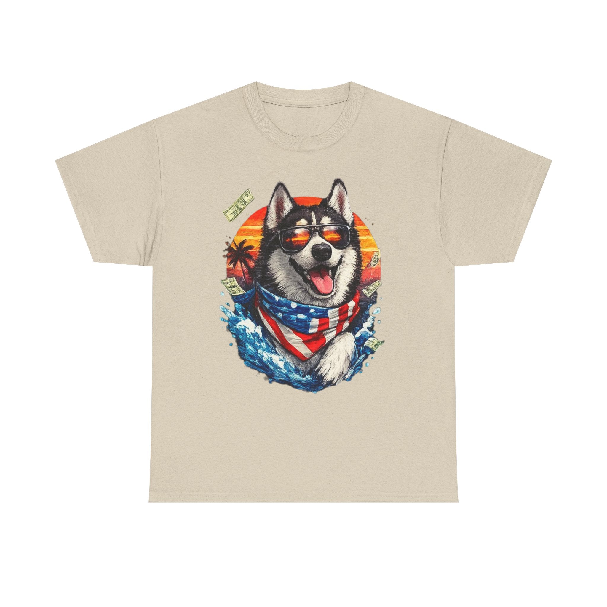 Patriotic Husky Tee — American Flag Bandana Dog T-Shirt