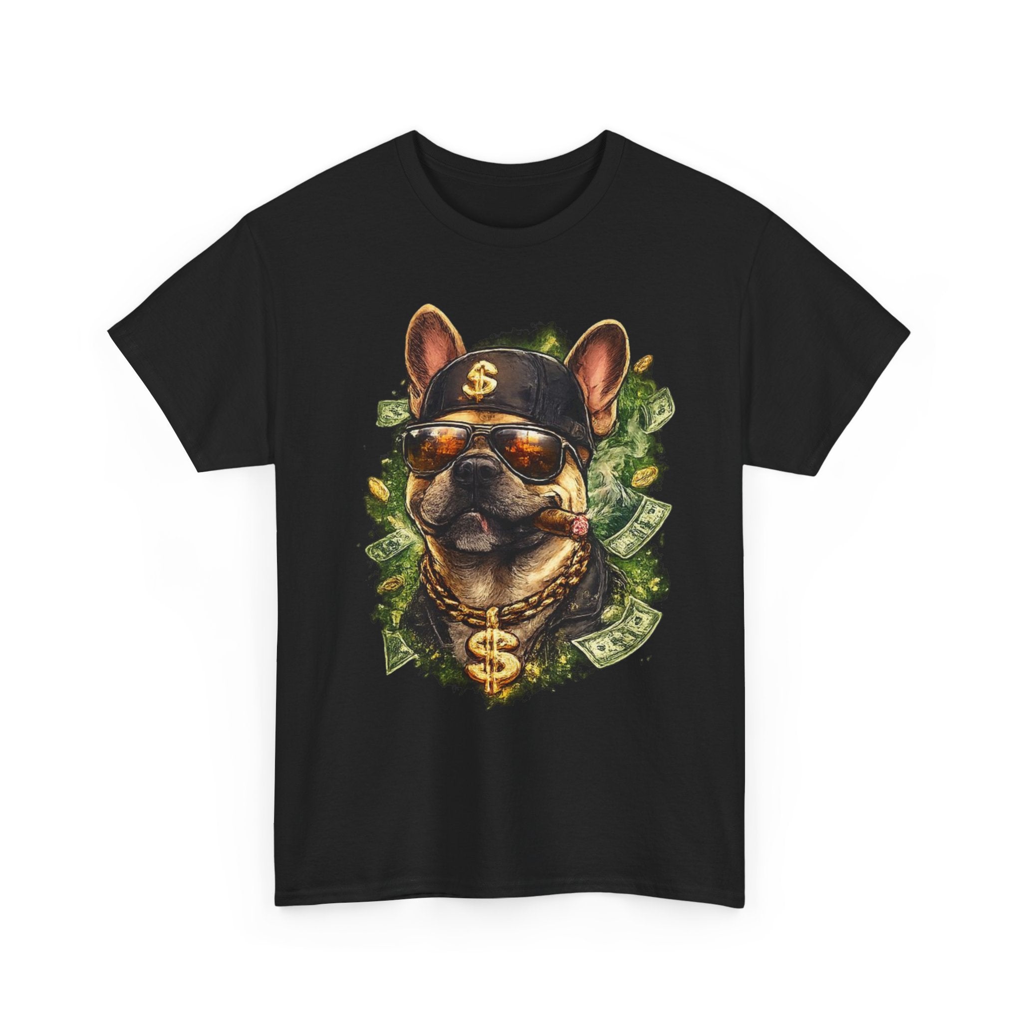 Money Dog Graphic Tee — Cool Rottweiler with Shades, Cap & Dollar Chain