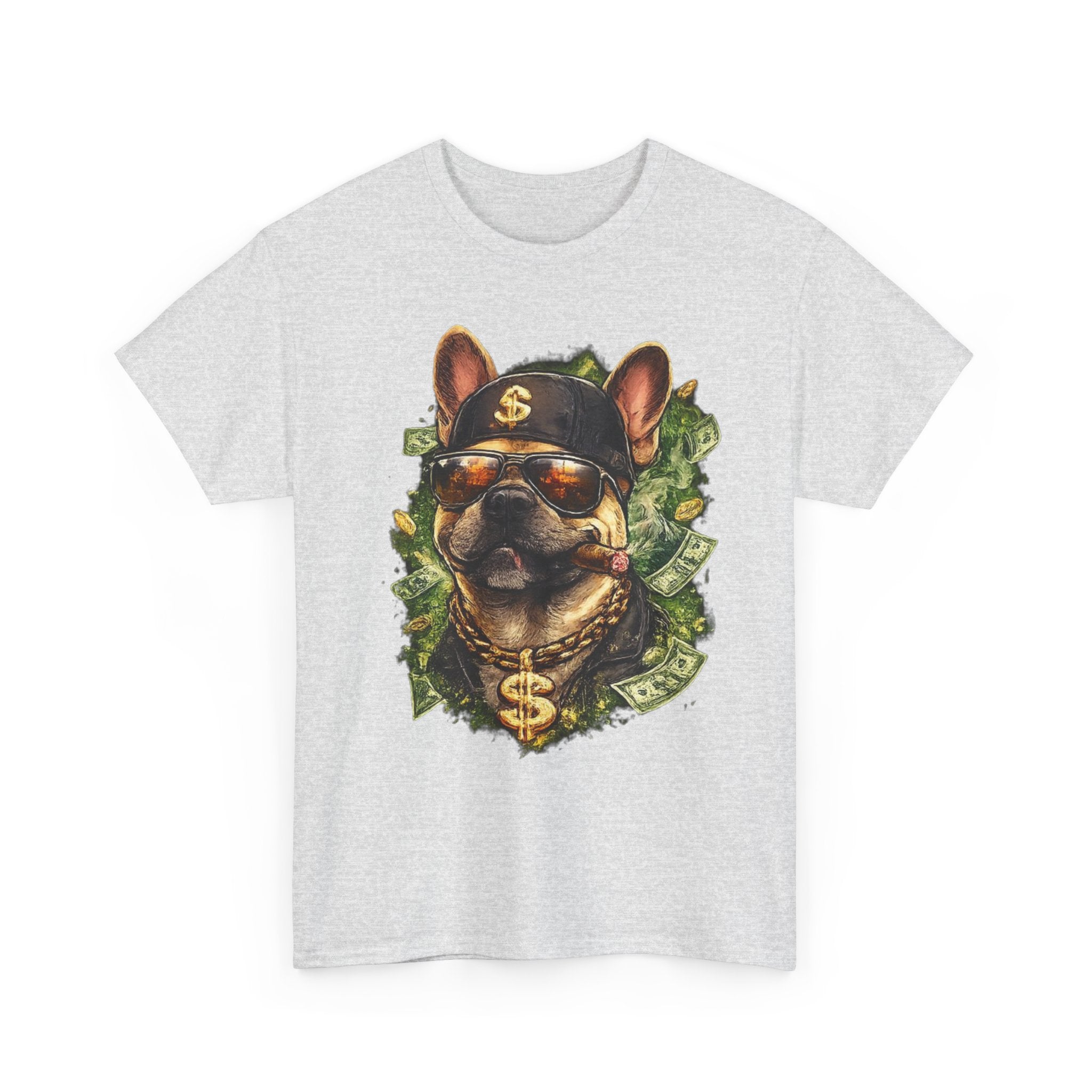 Money Dog Graphic Tee — Cool Rottweiler with Shades, Cap & Dollar Chain