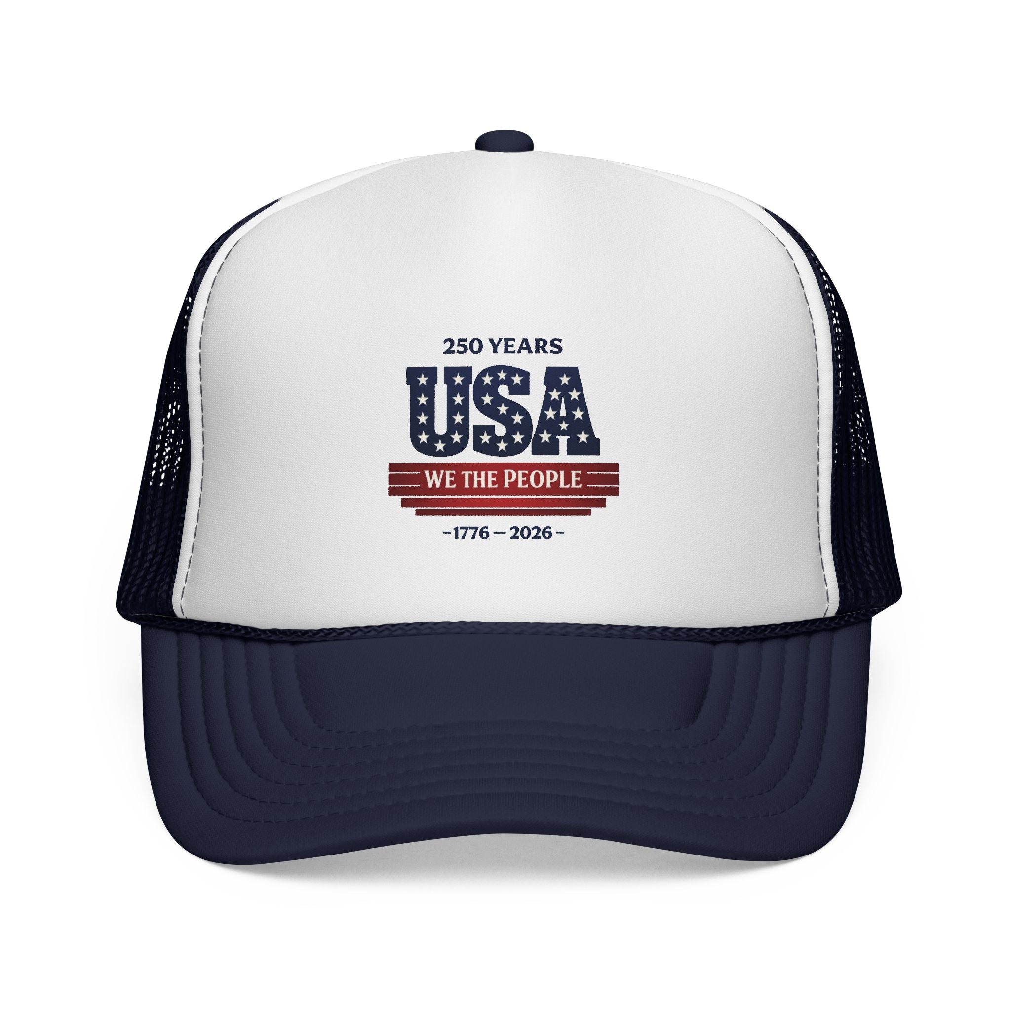USA 250 Years Trucker Hat — 'We The People' Patriotic Mesh Cap (1776–2026)