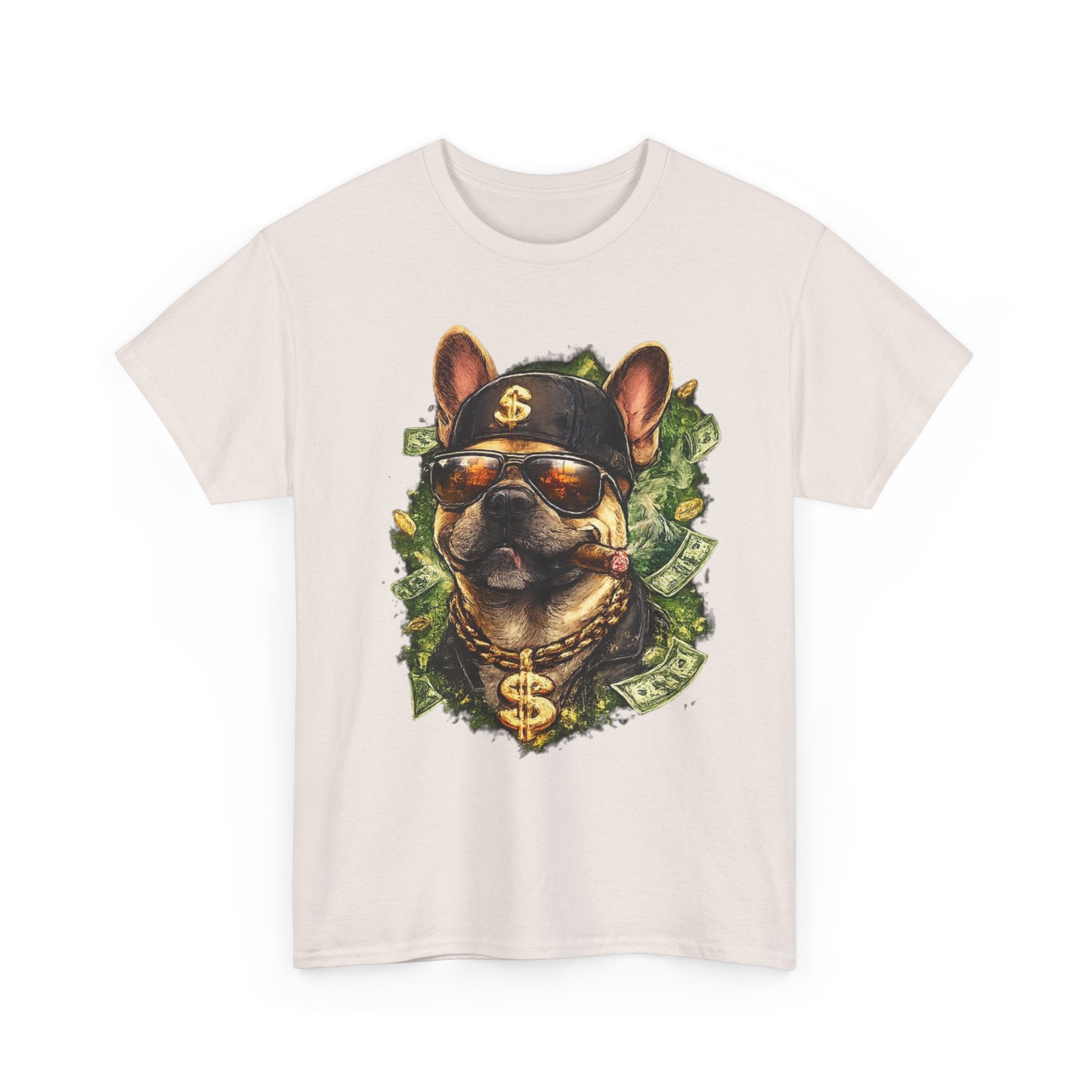 Money Dog Graphic Tee — Cool Rottweiler with Shades, Cap & Dollar Chain
