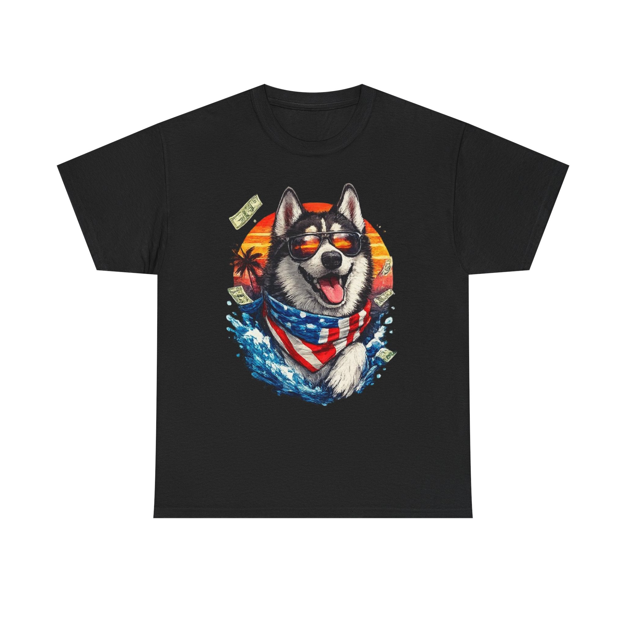 Patriotic Husky Tee — American Flag Bandana Dog T-Shirt