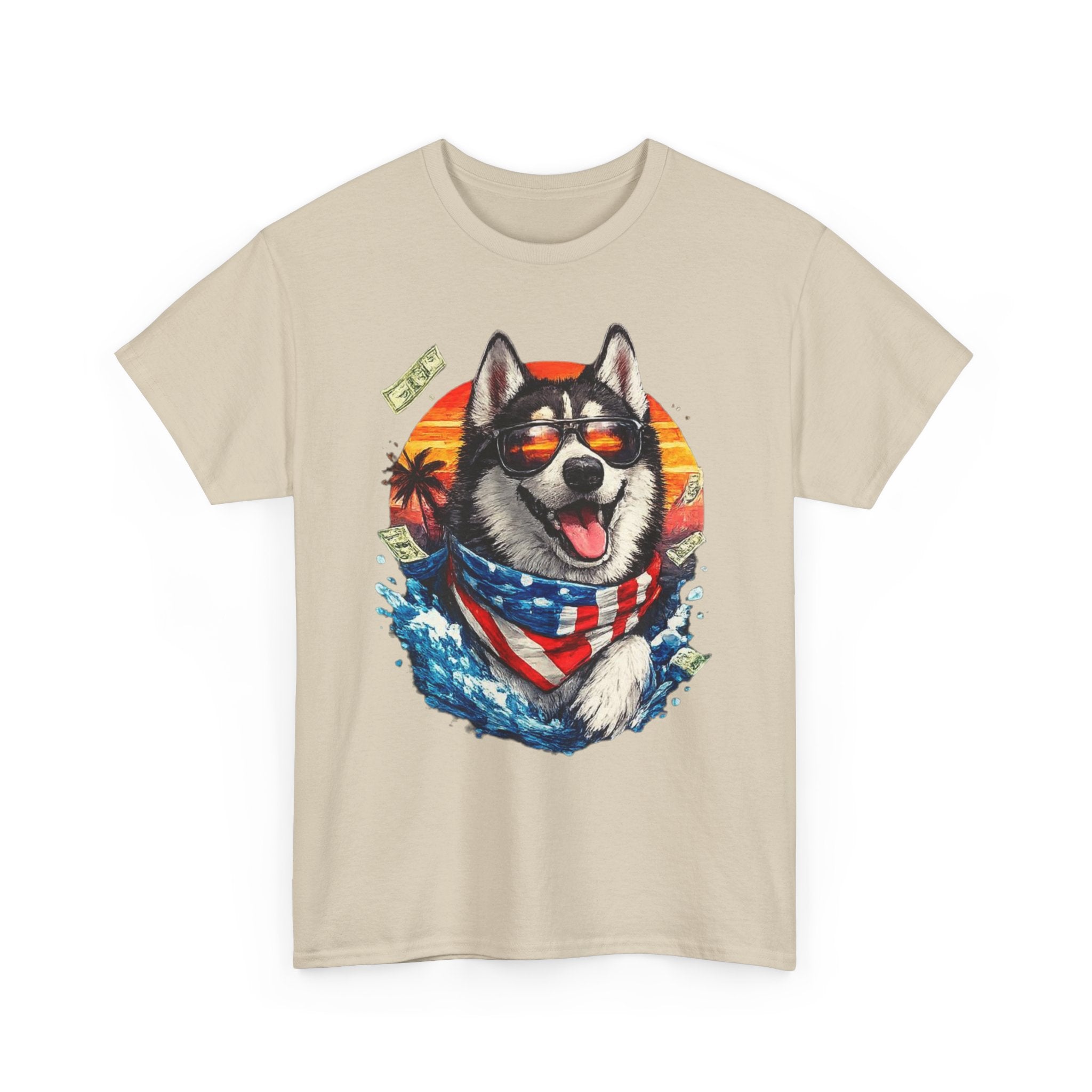 Patriotic Husky Tee — American Flag Bandana Dog T-Shirt