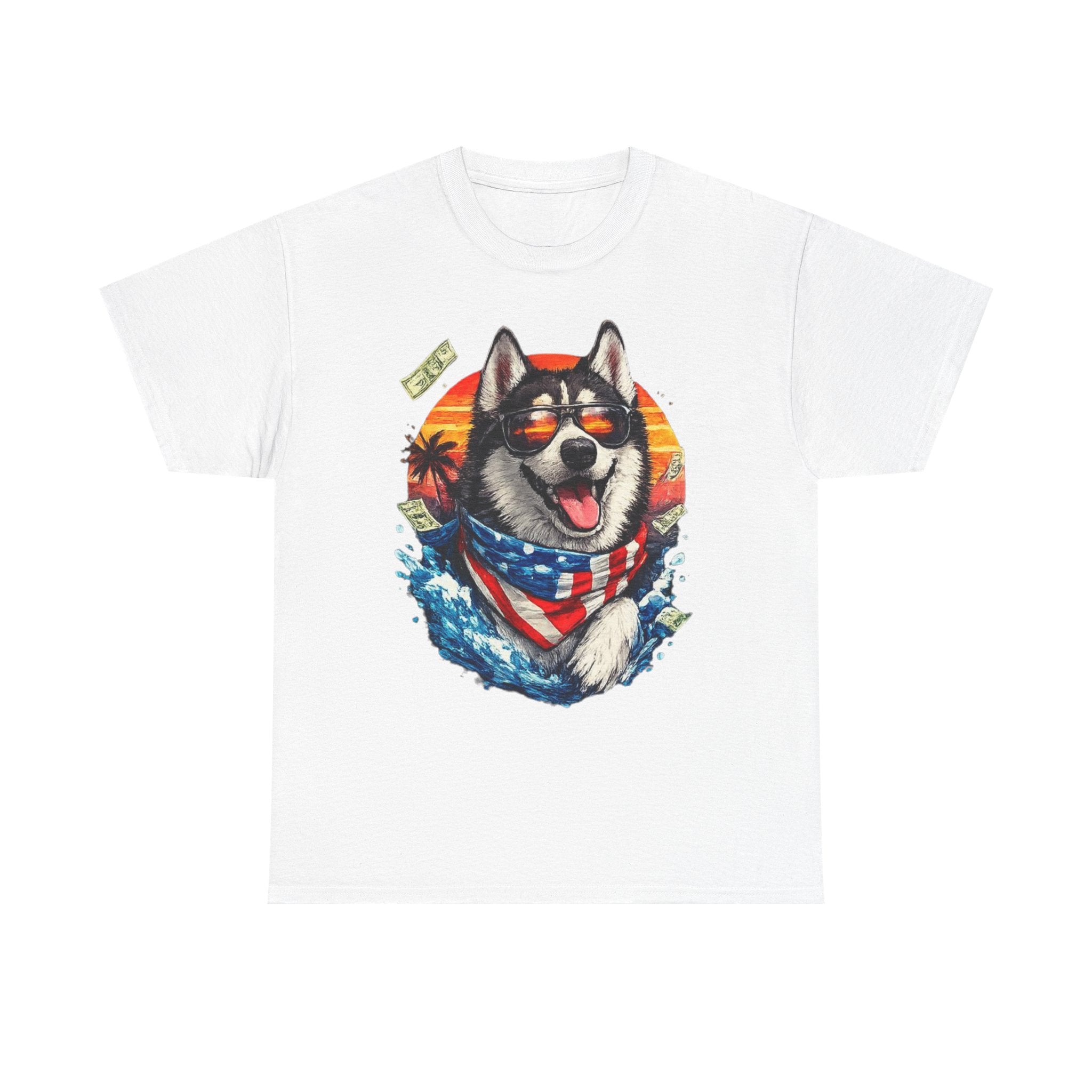 Patriotic Husky Tee — American Flag Bandana Dog T-Shirt